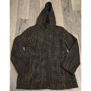 Croft & Barrow womens Size Medium Tweed Hooded‎ Jacket Zip Front Wool Blend